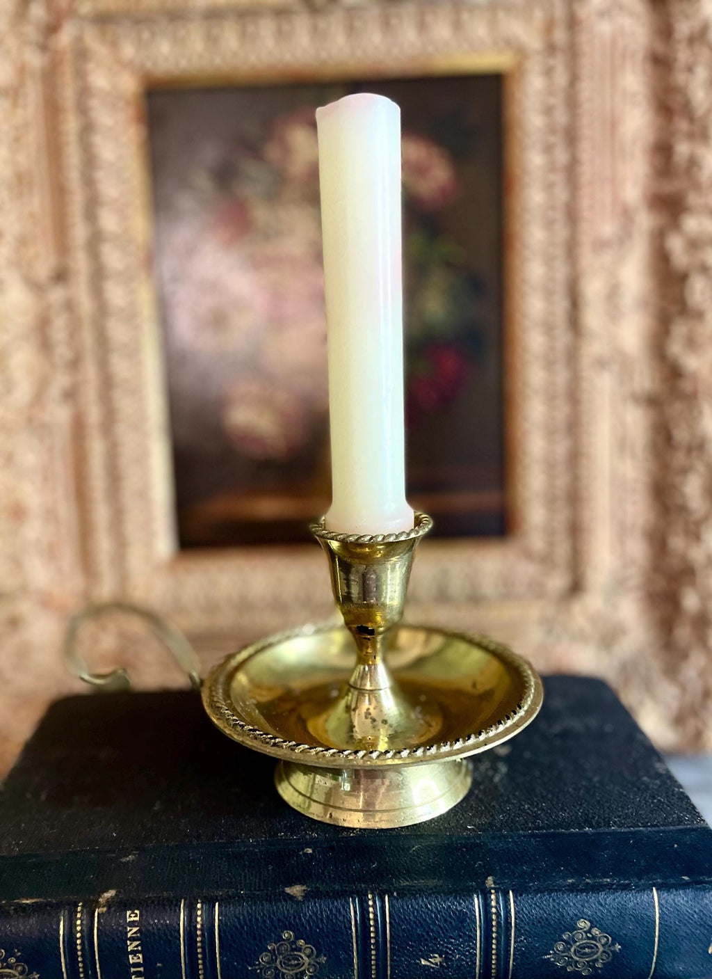 Antique Brass Chamberstick Candle Holder