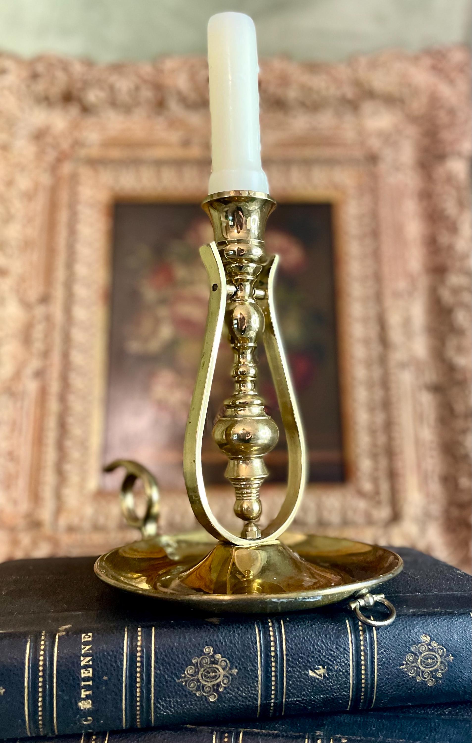 Antique Brass Gimbal Candle Holder with Handle