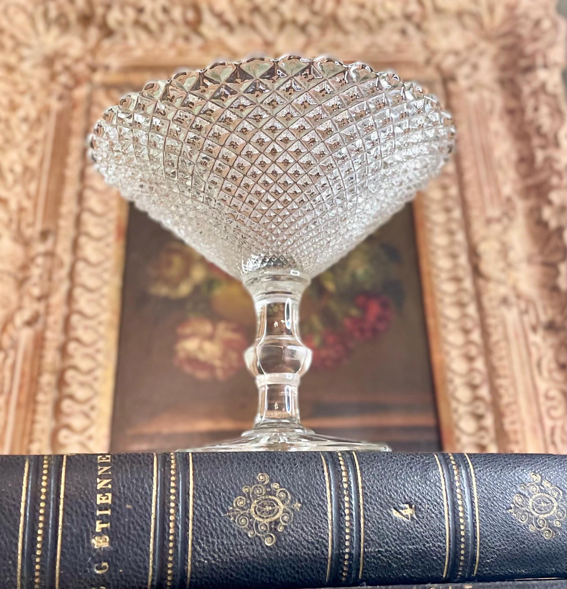 Vintage Anchor Hocking “Miss America” Pressed Glass Compote with Diamond Point Pattern