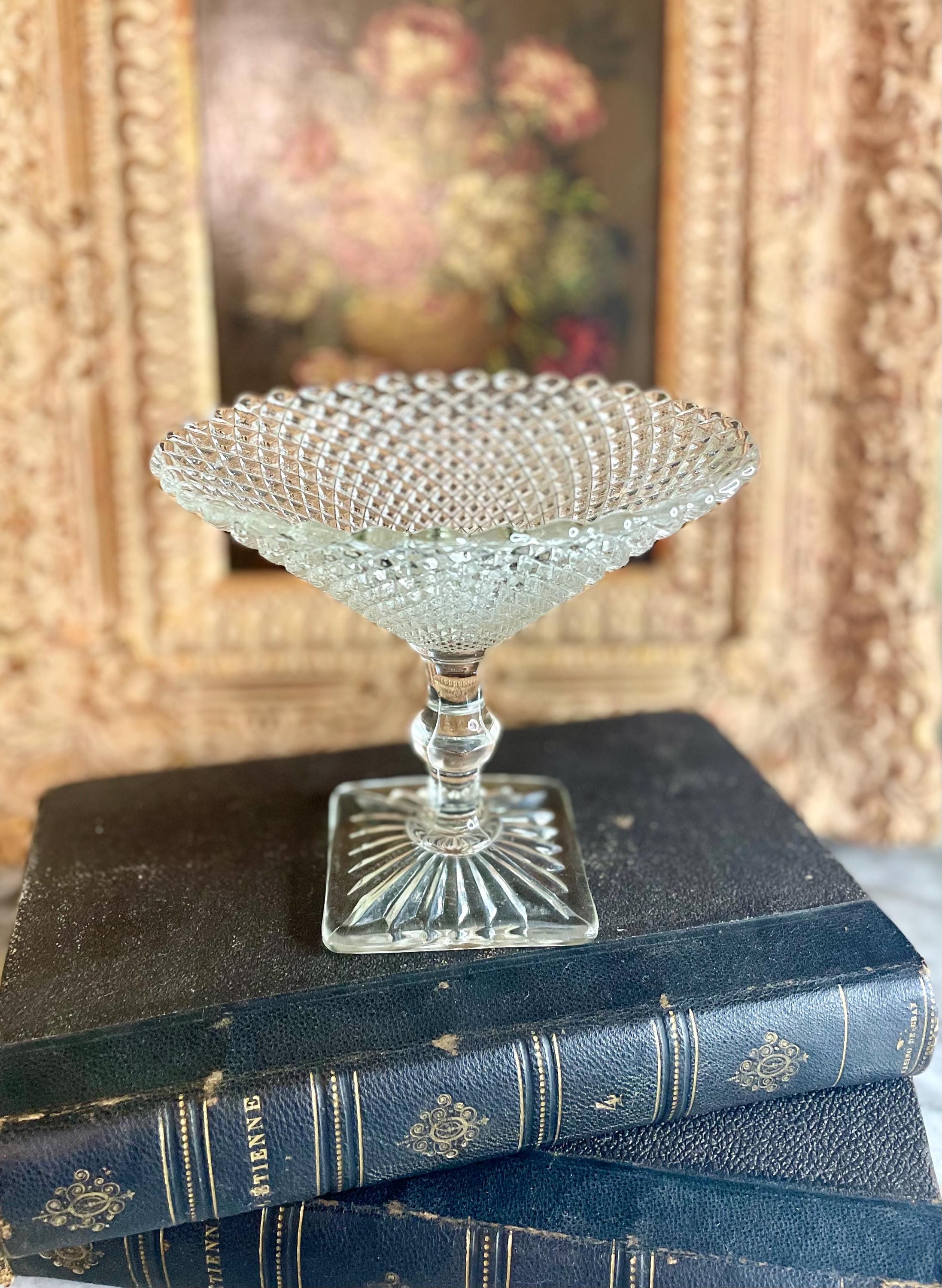 Vintage Anchor Hocking “Miss America” Pressed Glass Compote with Diamond Point Pattern